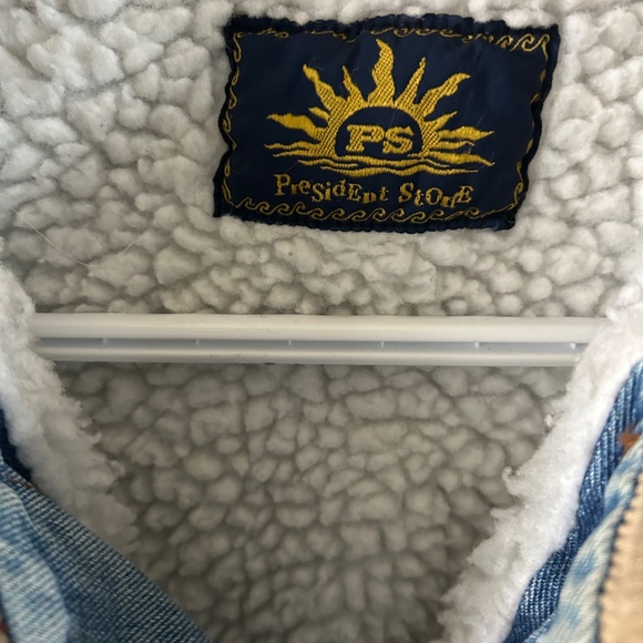 Men's Vintage President Stone Sherpa Line Jean Jacket w//Corduroy Collar - Picture 3 of 5